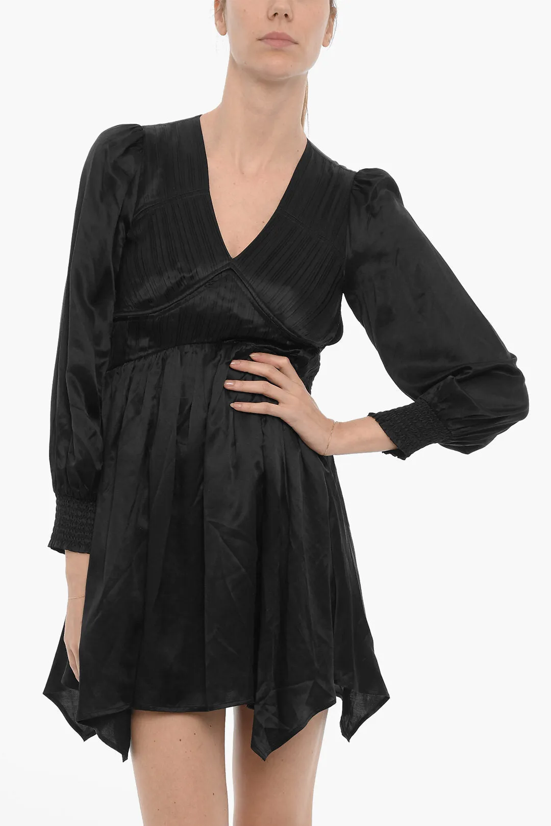 AllSaints Satin ESTA Empire Dress with Ruches 44 Italian size