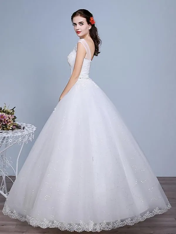 Ball Gown Wedding Dresses Sweetheart Neckline Floor Length Lace Tulle Polyester Sleeveless Romantic Glamorous Sexy