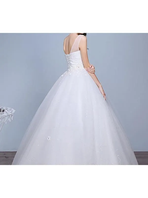 Ball Gown Wedding Dresses Sweetheart Neckline Floor Length Lace Tulle Polyester Sleeveless Romantic Glamorous Sexy