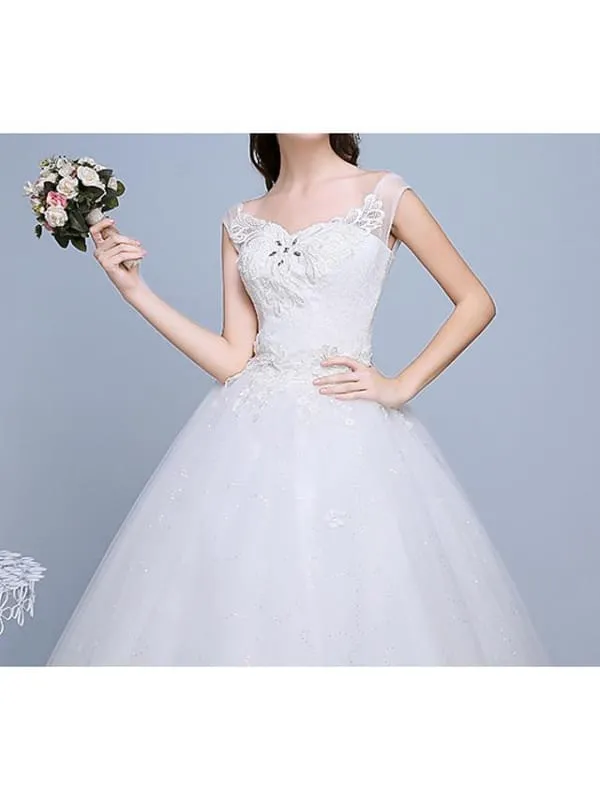 Ball Gown Wedding Dresses Sweetheart Neckline Floor Length Lace Tulle Polyester Sleeveless Romantic Glamorous Sexy