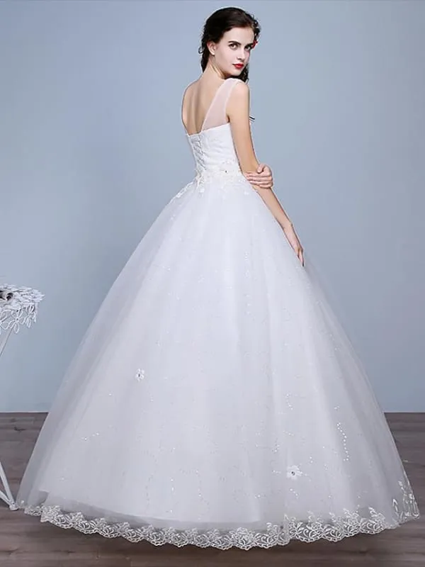 Ball Gown Wedding Dresses Sweetheart Neckline Floor Length Lace Tulle Polyester Sleeveless Romantic Glamorous Sexy
