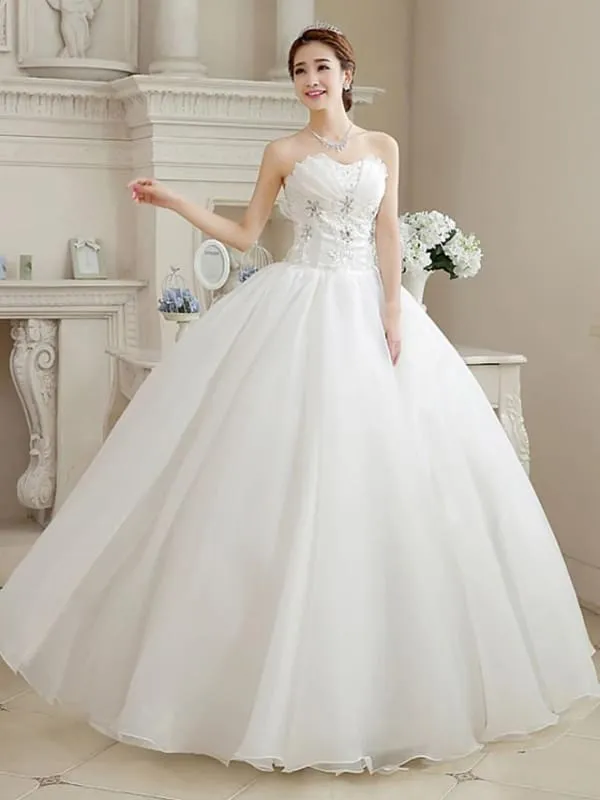 Ball Gown Wedding Dresses Sweetheart Neckline Floor Length Organza Strapless Glamorous Sparkle & Shine