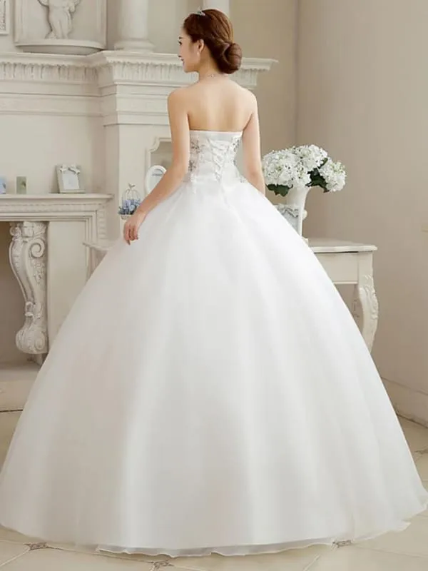 Ball Gown Wedding Dresses Sweetheart Neckline Floor Length Organza Strapless Glamorous Sparkle & Shine