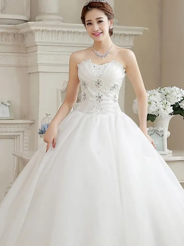 Ball Gown Wedding Dresses Sweetheart Neckline Floor Length Organza Strapless Glamorous Sparkle & Shine