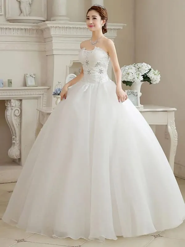 Ball Gown Wedding Dresses Sweetheart Neckline Floor Length Organza Strapless Glamorous Sparkle & Shine