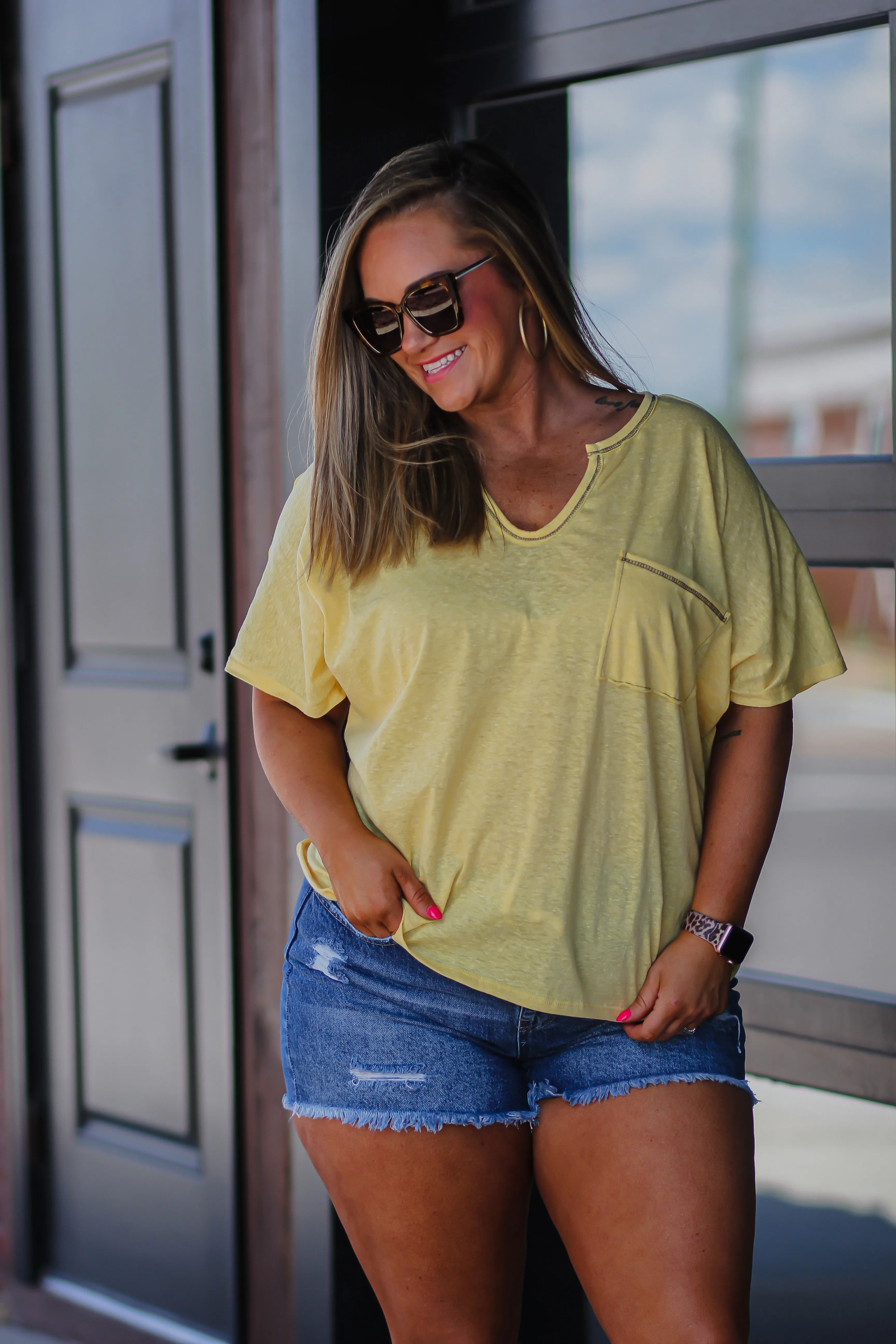Banana Triblend Contrast Stitch Front Pocket Top