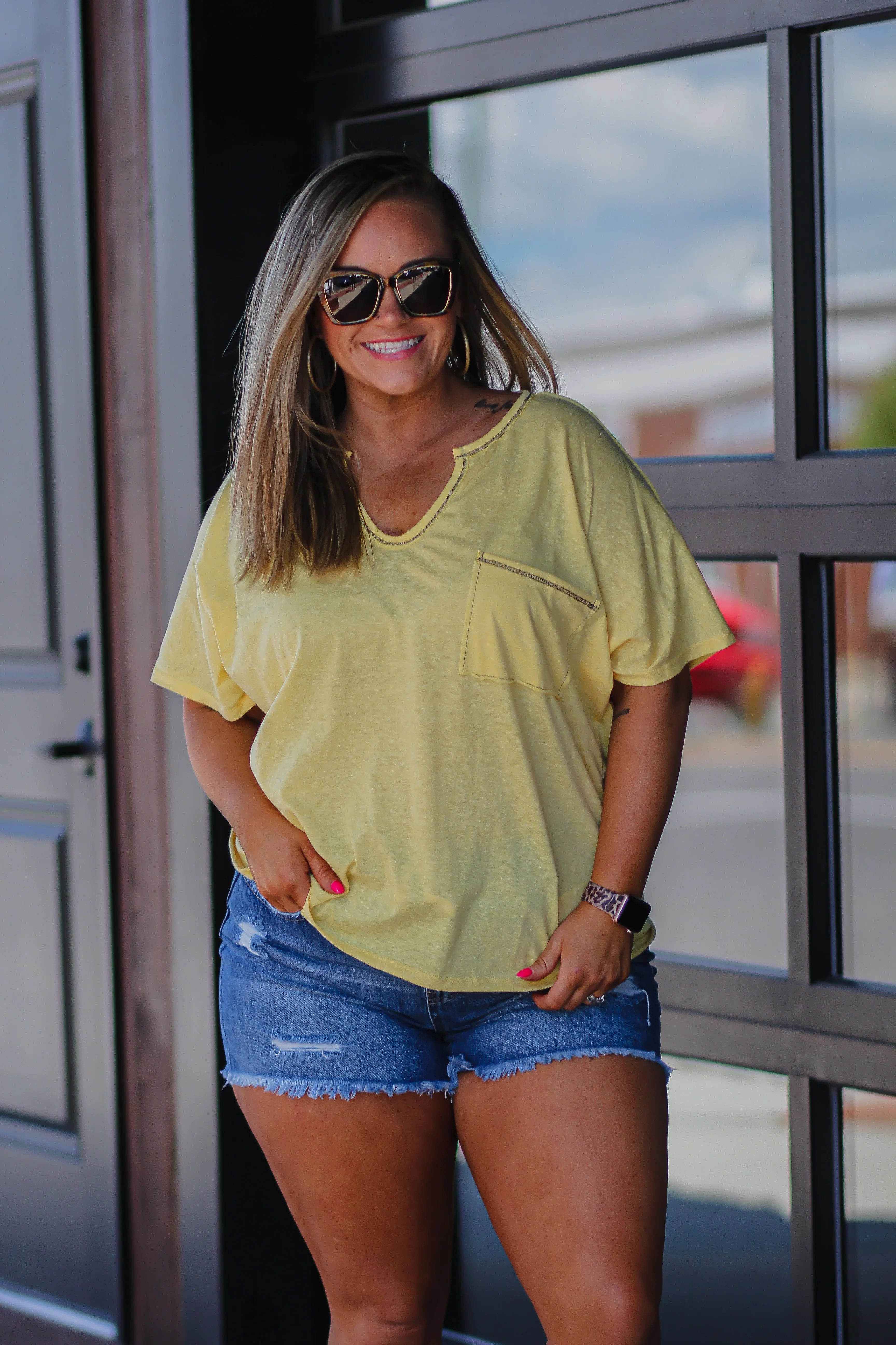 Banana Triblend Contrast Stitch Front Pocket Top
