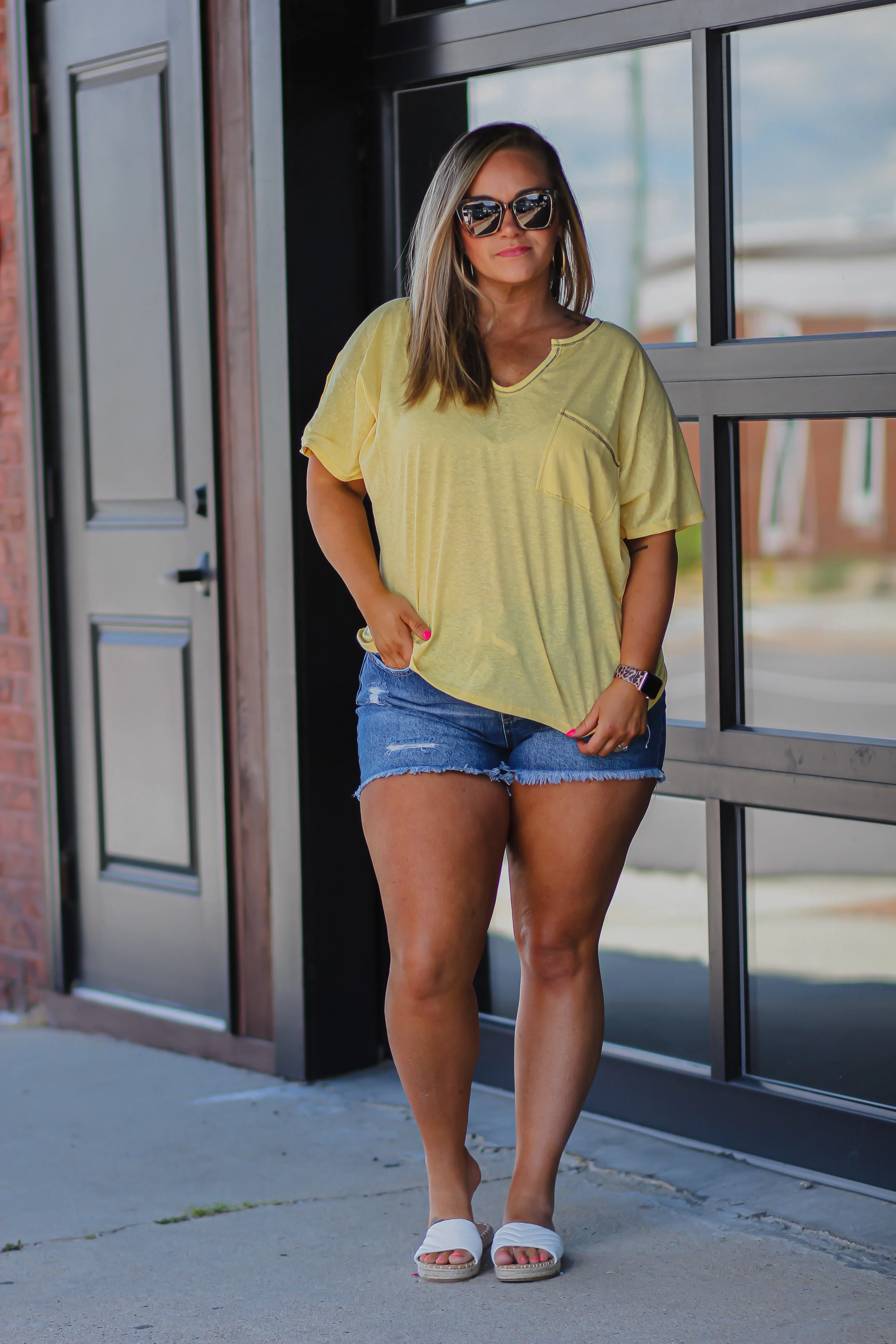 Banana Triblend Contrast Stitch Front Pocket Top