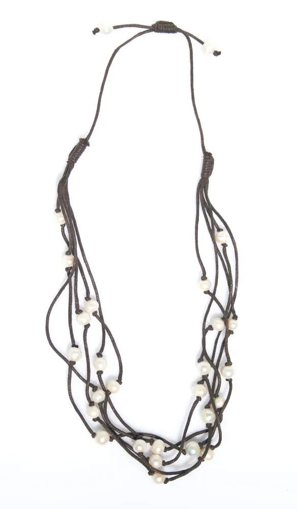Boho Pearl Necklace Brown