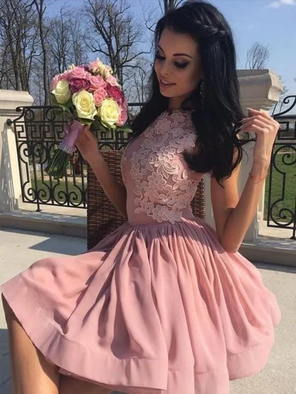 Bridelily A-Line Bateau Chiffon With Applique Sleeveless Short/Mini Dresses