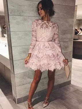 Bridelily A-Line Bateau Long Sleeves With Beading Lace Short/Mini Dresses