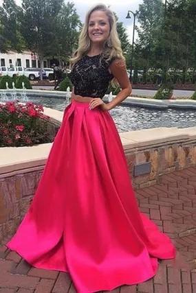 Bridelily A-Line Halter Two Piece Prom Dress Black Lace Beading Formal Occasion Dresses CE0164