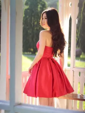 Bridelily A-Line Satin Ruffles Sweetheart Sleeveless Short/Mini Dresses