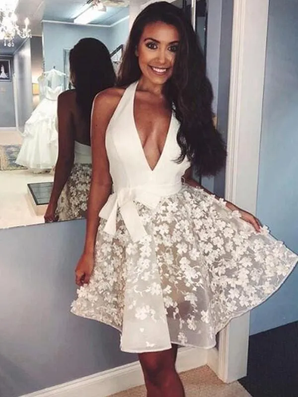 Bridelily A-Line Sleeveless Halter With Applique Short/Mini Dresses
