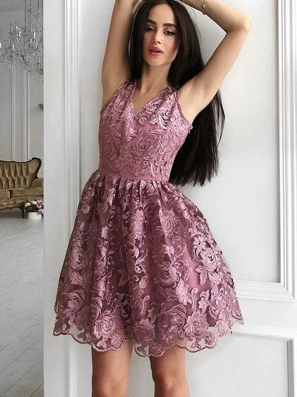 Bridelily A-Line V-Neck Sleeveless Organza With Ruched Short/Mini Dresses