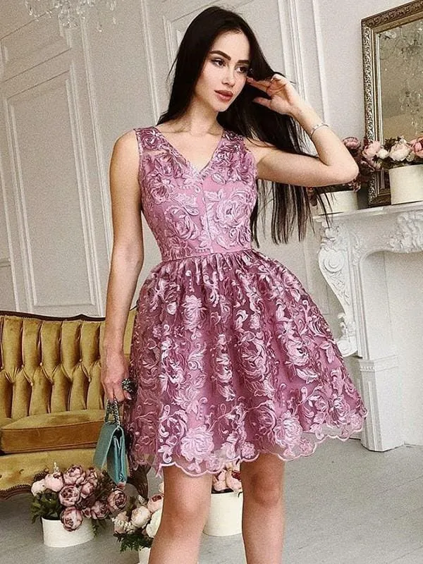 Bridelily A-Line V-Neck Sleeveless Organza With Ruched Short/Mini Dresses