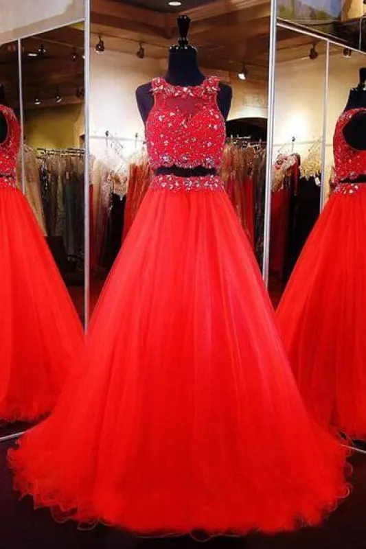 Bridelily Red Two-Pieces Prom Dresses 2019 Crop Top Ball Gown Gorgeous Pageant Dresses