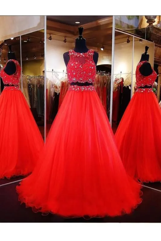 Bridelily Red Two-Pieces Prom Dresses 2019 Crop Top Ball Gown Gorgeous Pageant Dresses