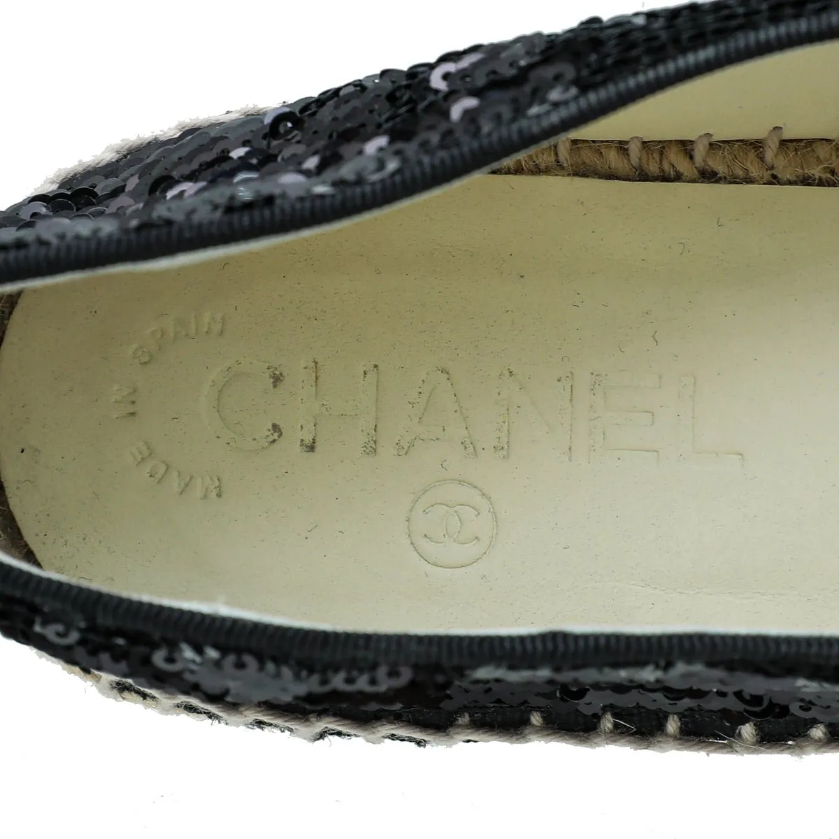 Chanel Black CC Cap Toe Sequin Espadrille 39