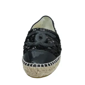 Chanel Black CC Cap Toe Sequin Espadrille 39