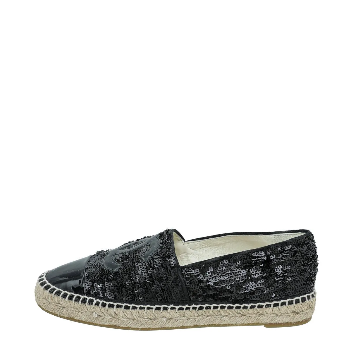 Chanel Black CC Cap Toe Sequin Espadrille 39