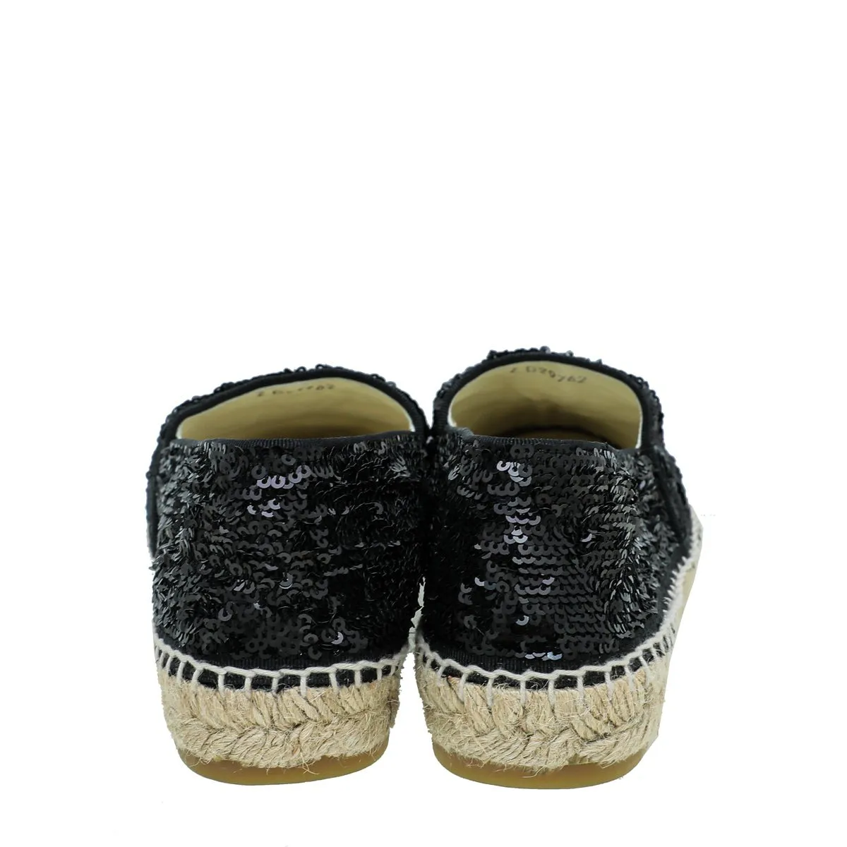 Chanel Black CC Cap Toe Sequin Espadrille 39