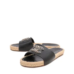Chanel Black CC Studs Espadrille Slides 36.5