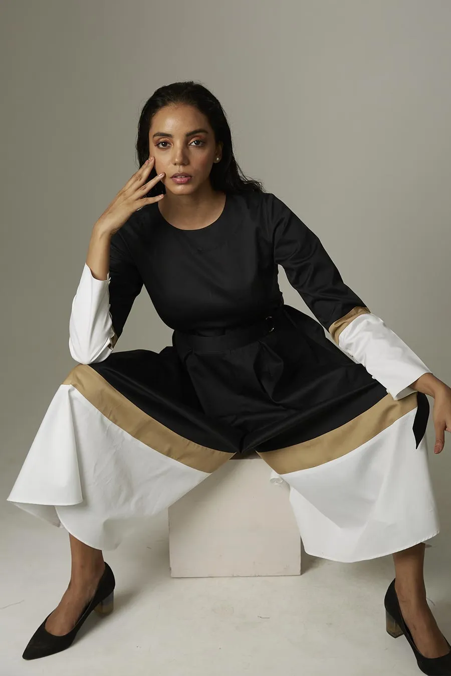 Colour Block Flared Culotte Jumpsuit