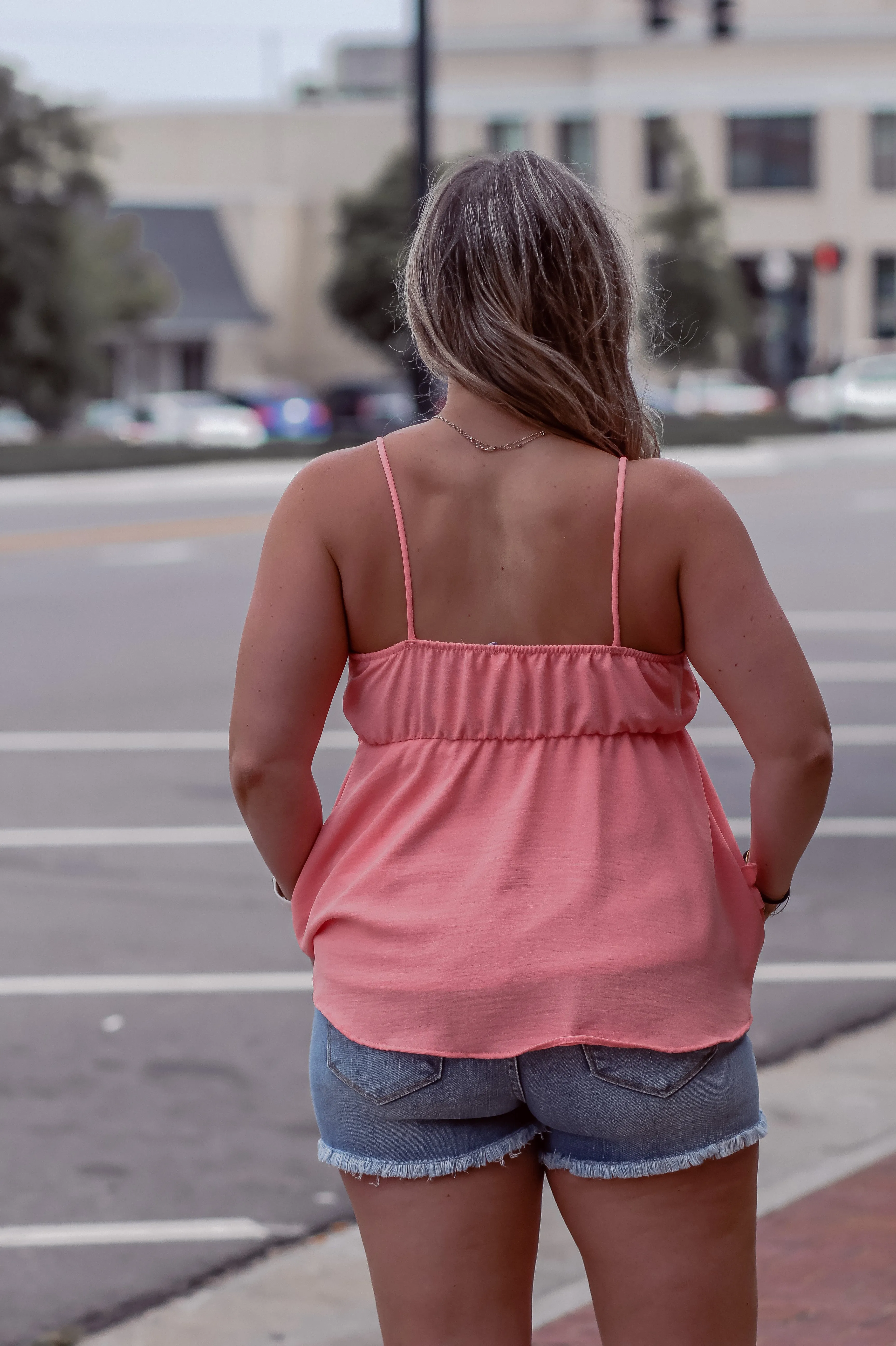 Coral Frilled Ruffle Spaghetti Strap Tank