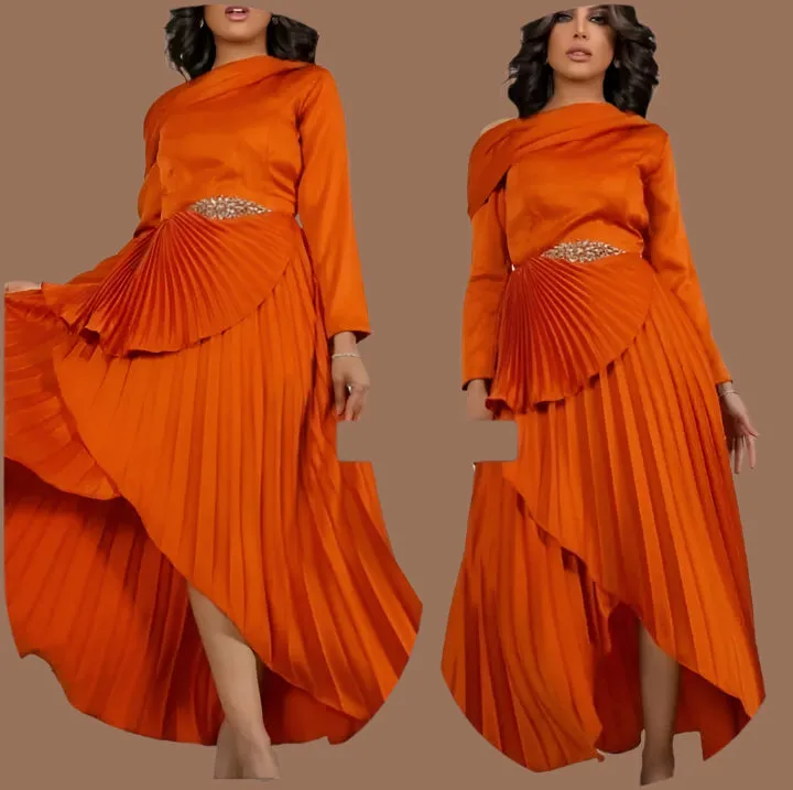 Elegant high neck long sleeve a line evening dresses and wedding party dresses   S4807946
