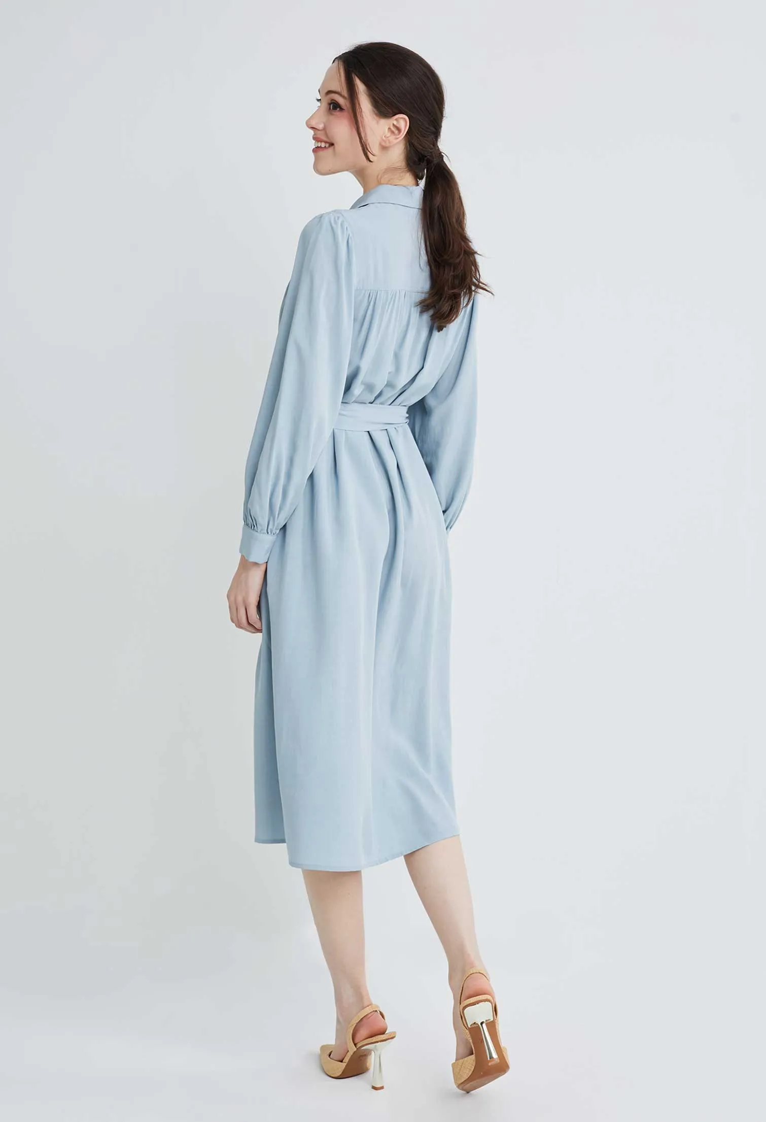 Embroidered Shoulder Button Down Dress