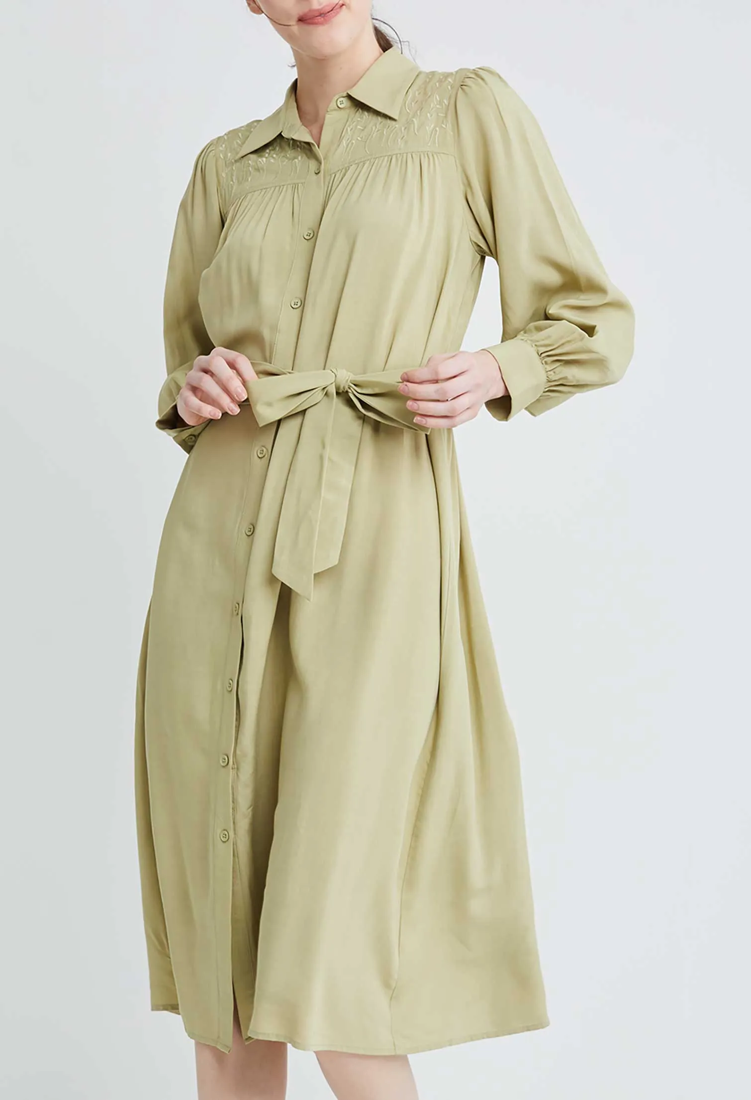 Embroidered Shoulder Button Down Dress