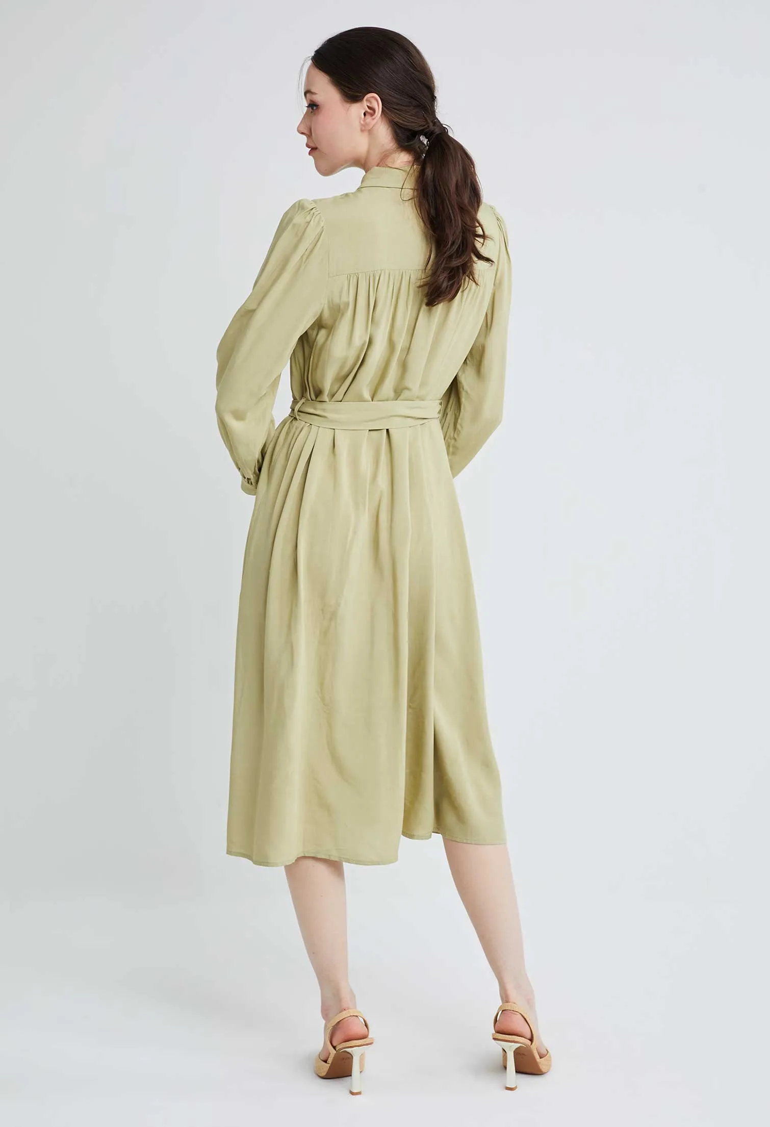 Embroidered Shoulder Button Down Dress