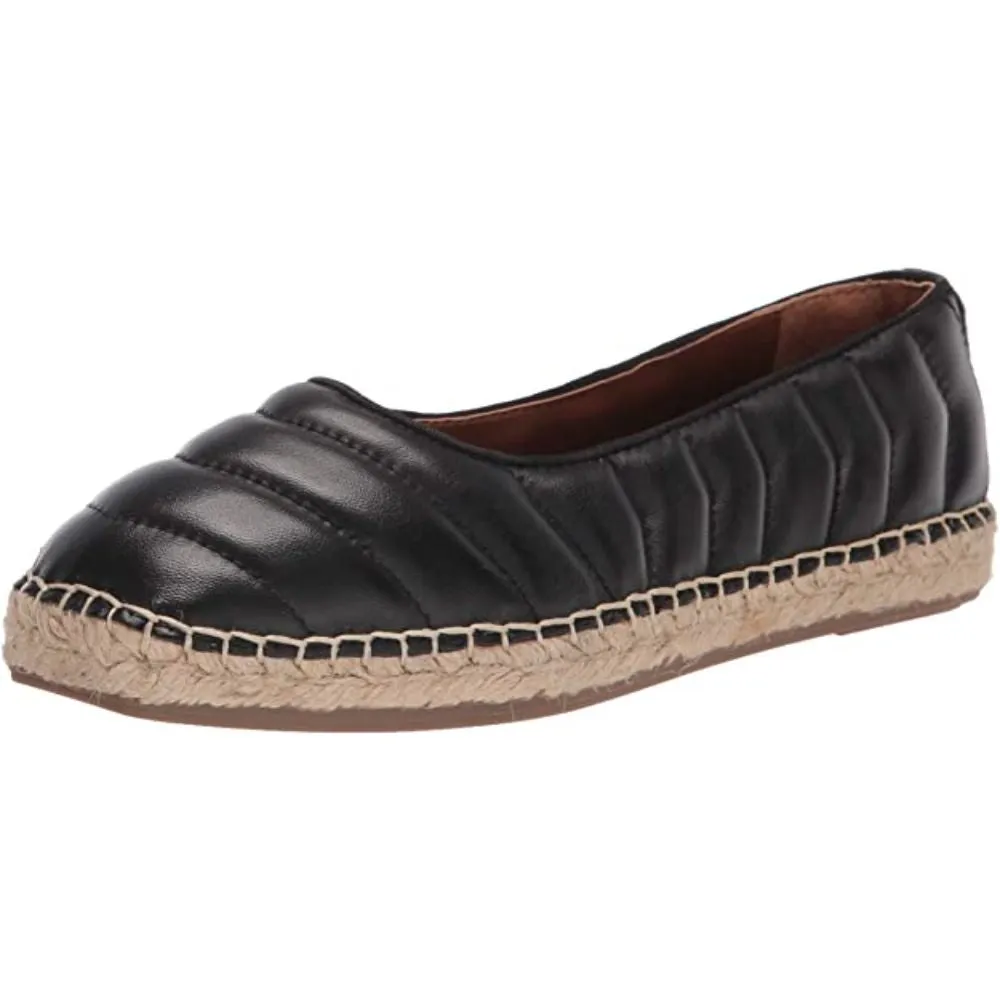Kiya Black Leather Franco Sarto Espadrille Flats