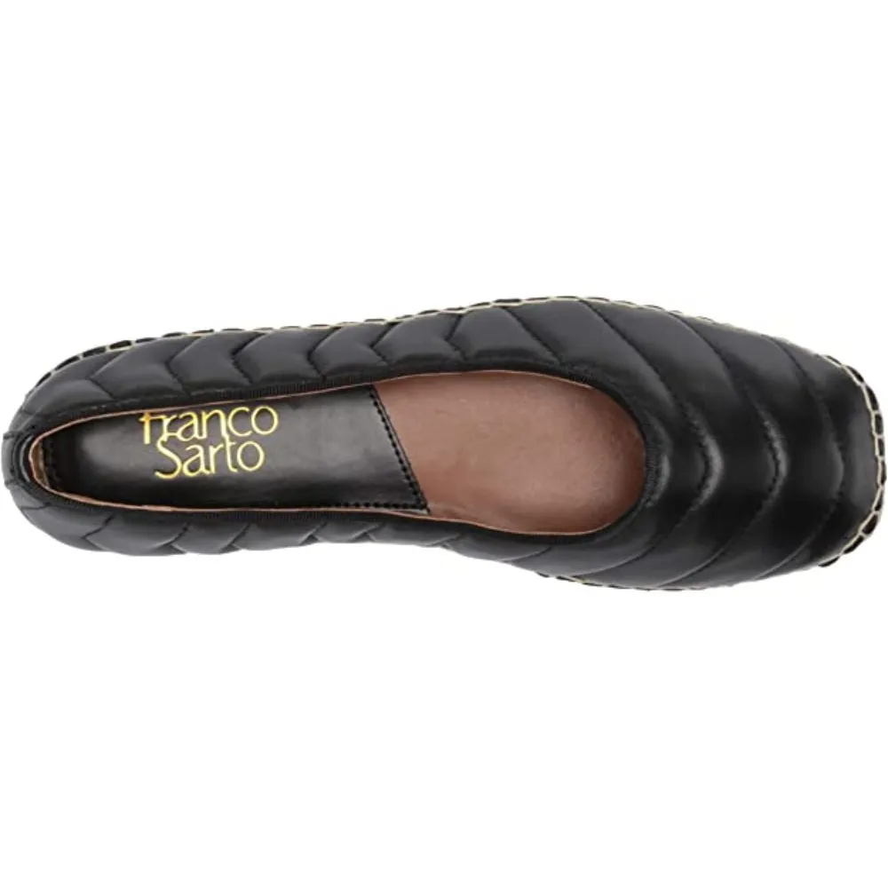 Kiya Black Leather Franco Sarto Espadrille Flats