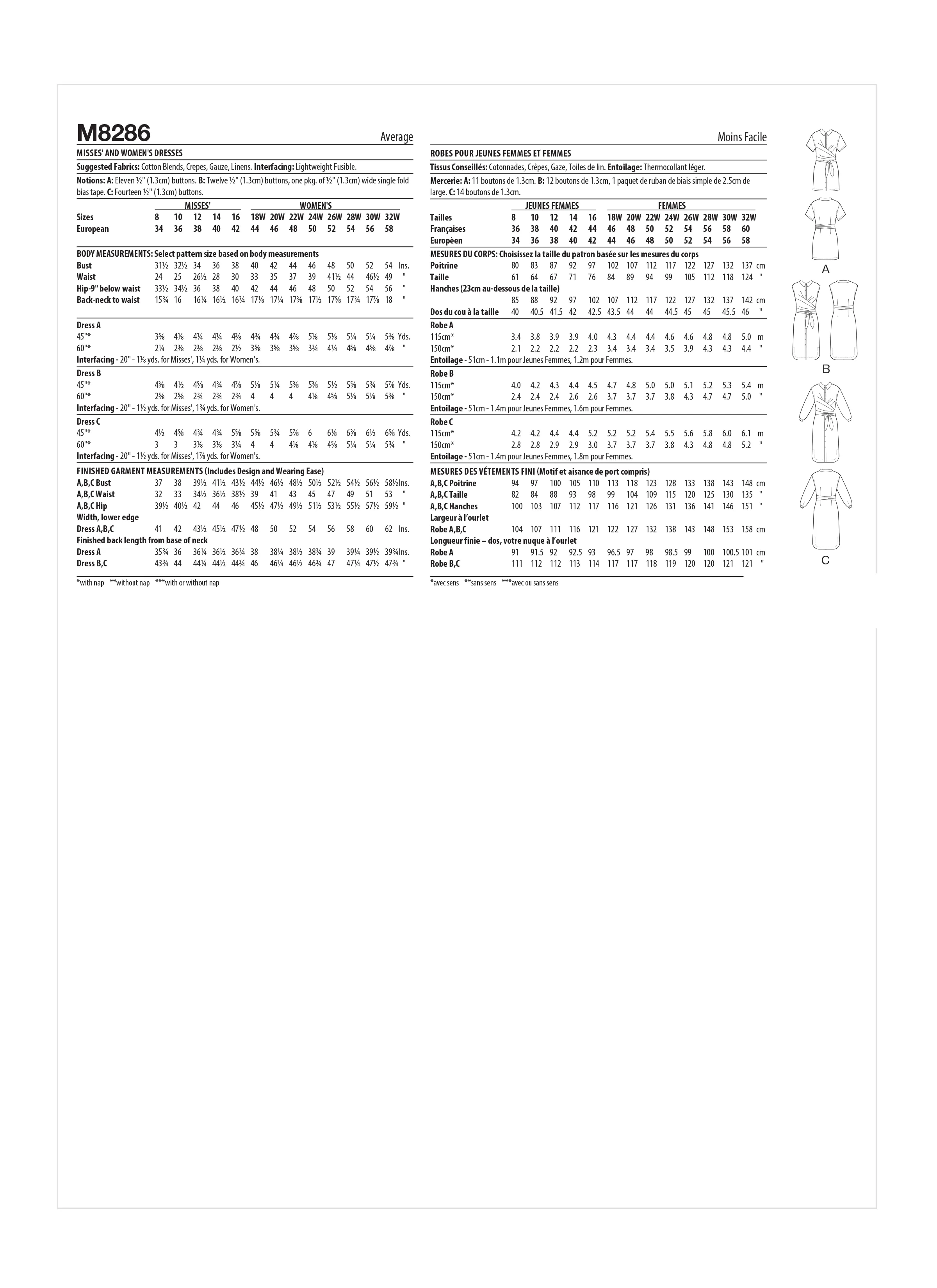 McCall's Pattern M8286 Misses & Women Dresses