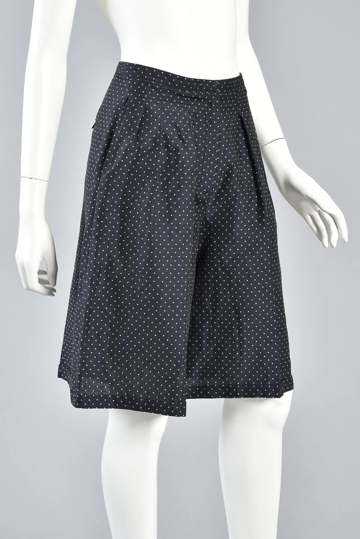 Navy Blue & White Flared Polkadot Culottes Shorts