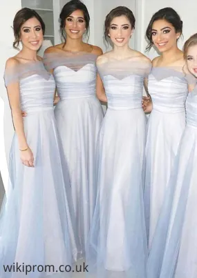 Off-The-Shoulder A-Line/Princess Long/Floor-Length Tulle Bridesmaid Dresses Janelle SWKP0025532