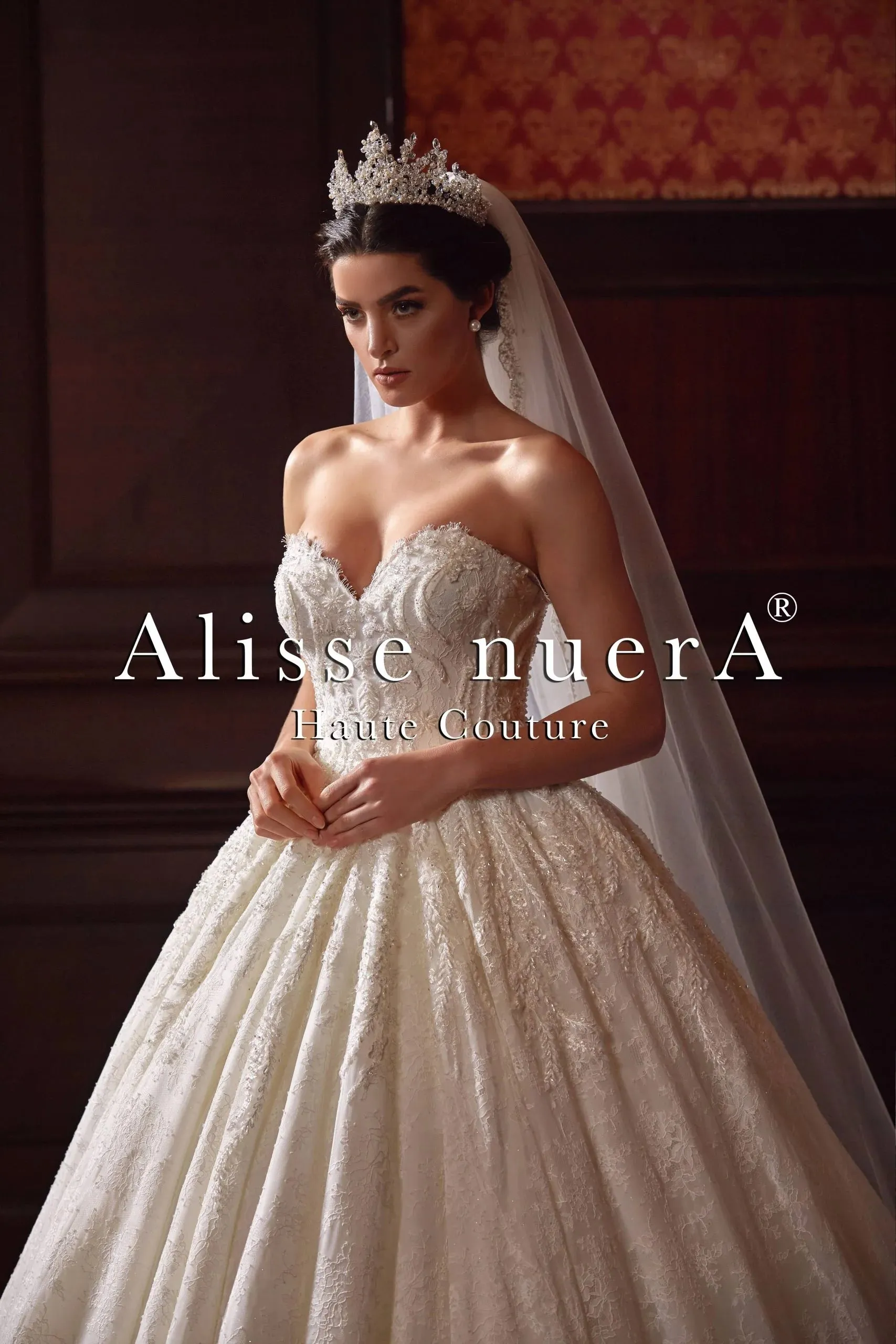 Off White Lace Wedding Gown with Long Lace Train