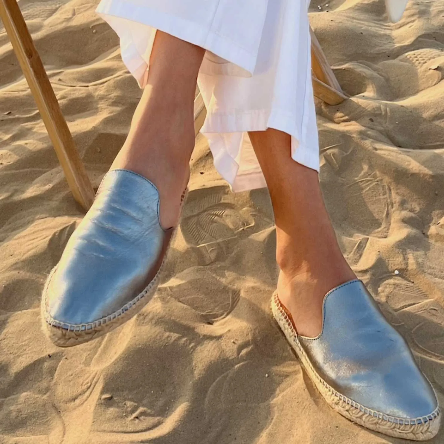 Plain Leather Mules Style Espadrille for Women - Ona-P