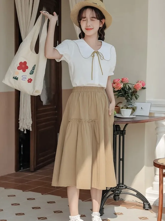 Puff Sleeve Skirt Flared Summer Shirt   Retro Medium