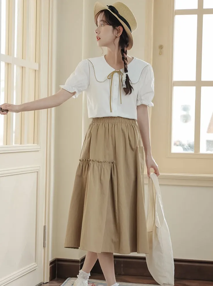 Puff Sleeve Skirt Flared Summer Shirt   Retro Medium