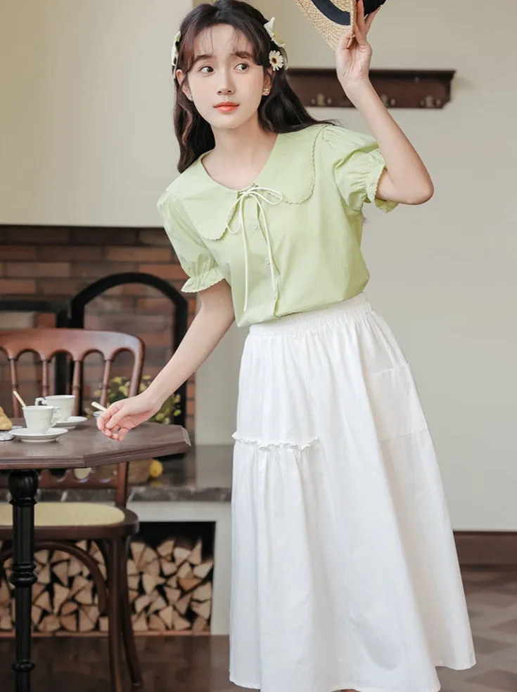 Puff Sleeve Skirt Flared Summer Shirt   Retro Medium