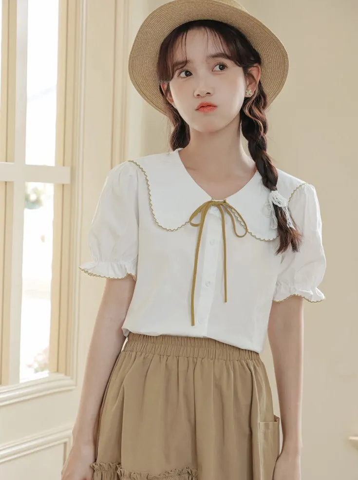 Puff Sleeve Skirt Flared Summer Shirt   Retro Medium