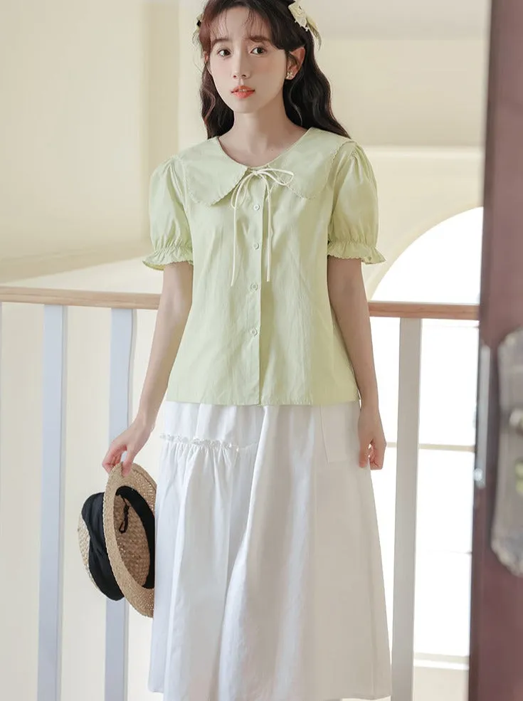 Puff Sleeve Skirt Flared Summer Shirt   Retro Medium