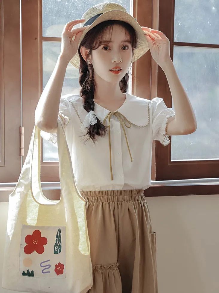 Puff Sleeve Skirt Flared Summer Shirt   Retro Medium