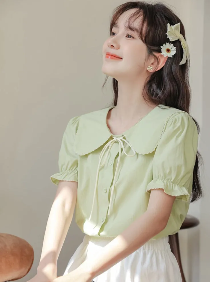 Puff Sleeve Skirt Flared Summer Shirt   Retro Medium
