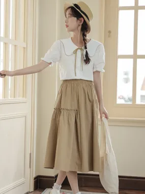 Puff Sleeve Skirt Flared Summer Shirt   Retro Medium