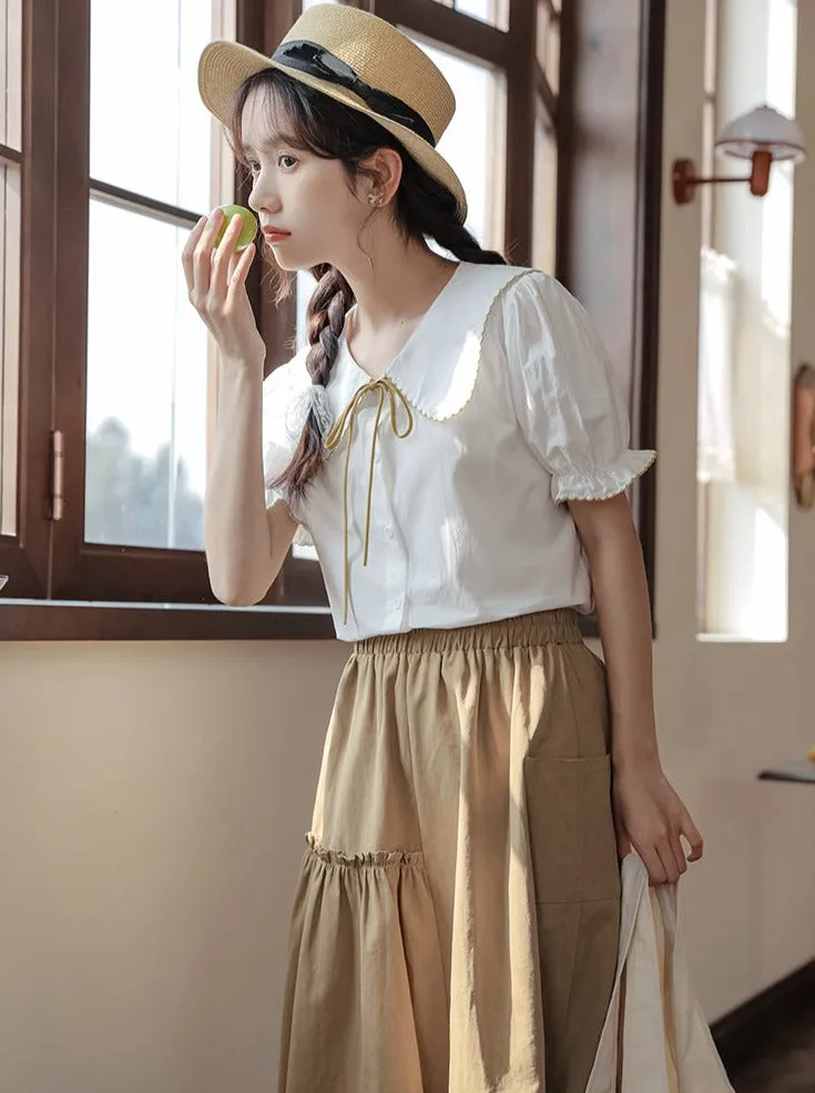 Puff Sleeve Skirt Flared Summer Shirt   Retro Medium