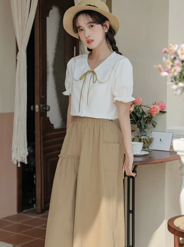 Puff Sleeve Skirt Flared Summer Shirt   Retro Medium